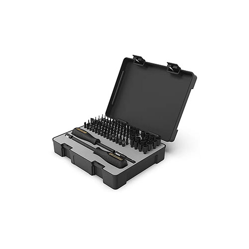 Entdecke das Wheeler 100-teilige Profi-Schraubendreher-Set mit einer riesigen Auswahl an Bits, ergonomischen Griffen und einer praktischen Aufbewahrung.